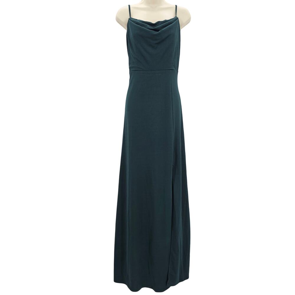 Birdy Grey Womans size L Ash Crepe Cowl Neck Formal Maxi Dress Gown Emerald NEW